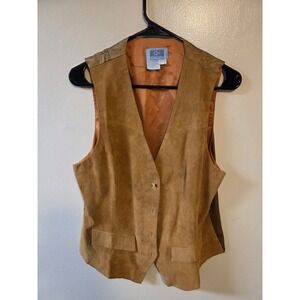 Vintage QPS Missy Tan Brown Pig Suede Leather Vest Size Large Boho Western Cinch